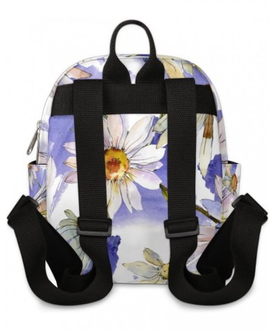 Watercolor Daisy Floral Mini Backpack Purse for Women, White Purple Small Fashion Daypack Lightweight, Cute Casual Travel Bag...