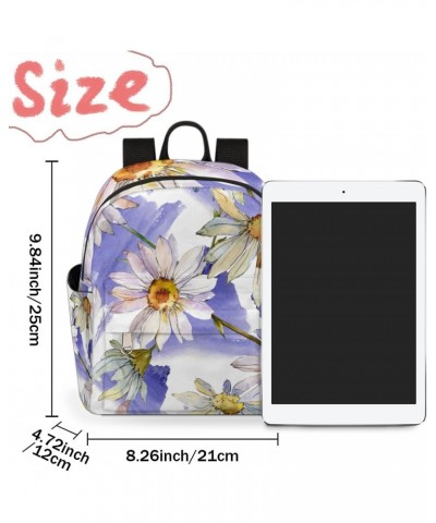 Watercolor Daisy Floral Mini Backpack Purse for Women, White Purple Small Fashion Daypack Lightweight, Cute Casual Travel Bag...