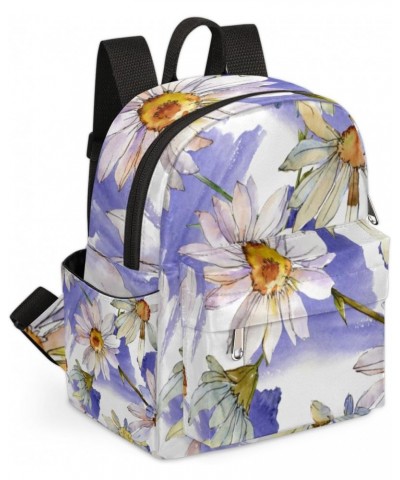 Watercolor Daisy Floral Mini Backpack Purse for Women, White Purple Small Fashion Daypack Lightweight, Cute Casual Travel Bag...