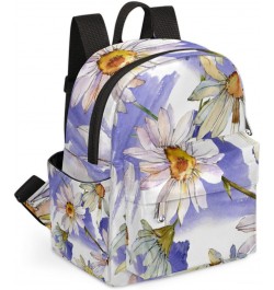 Watercolor Daisy Floral Mini Backpack Purse for Women, White Purple Small Fashion Daypack Lightweight, Cute Casual Travel Bag...