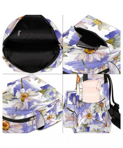 Watercolor Daisy Floral Mini Backpack Purse for Women, White Purple Small Fashion Daypack Lightweight, Cute Casual Travel Bag...