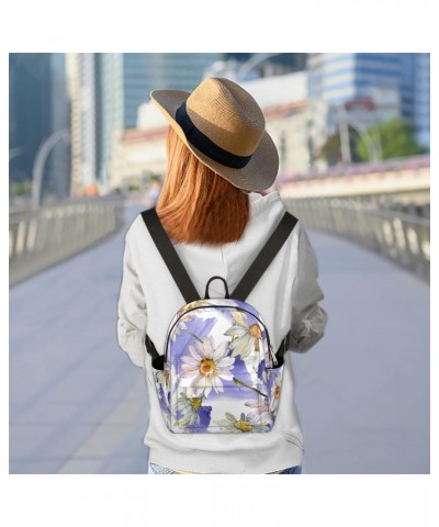 Watercolor Daisy Floral Mini Backpack Purse for Women, White Purple Small Fashion Daypack Lightweight, Cute Casual Travel Bag...