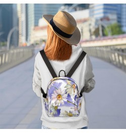 Watercolor Daisy Floral Mini Backpack Purse for Women, White Purple Small Fashion Daypack Lightweight, Cute Casual Travel Bag...