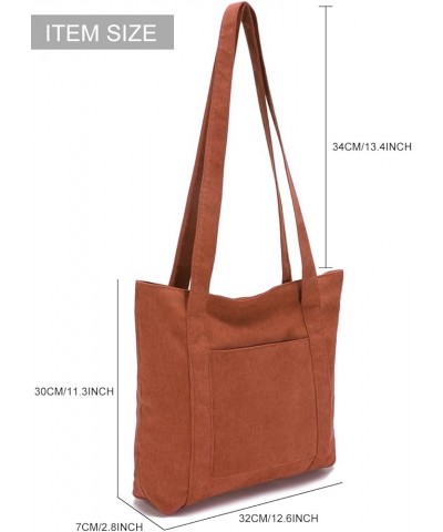 Corduroy Tote Bag Messenger Bag Shoulder Hobo Crossbody Zipper Bag Casual Work Shopping Women Brown $10.25 Totes