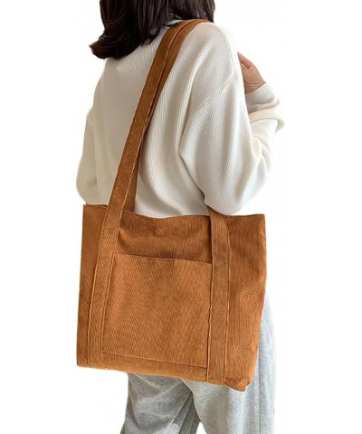 Corduroy Tote Bag Messenger Bag Shoulder Hobo Crossbody Zipper Bag Casual Work Shopping Women Brown $10.25 Totes