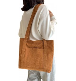 Corduroy Tote Bag Messenger Bag Shoulder Hobo Crossbody Zipper Bag Casual Work Shopping Women Brown $10.25 Totes