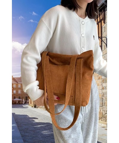 Corduroy Tote Bag Messenger Bag Shoulder Hobo Crossbody Zipper Bag Casual Work Shopping Women Brown $10.25 Totes