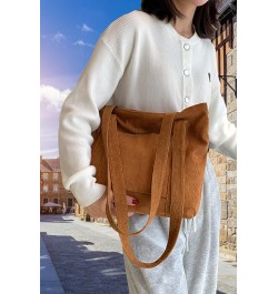 Corduroy Tote Bag Messenger Bag Shoulder Hobo Crossbody Zipper Bag Casual Work Shopping Women Brown $10.25 Totes