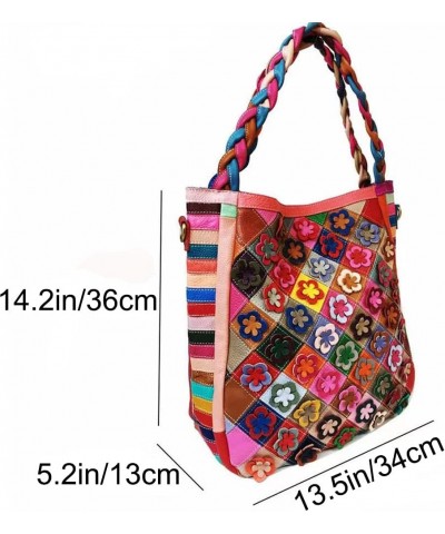 Genuine Leather Handbags for Women 3D Floral Tote Bags Hand Woven Strap Shoulder Bag Satchel Crossbody Bag Purses Multicolor ...