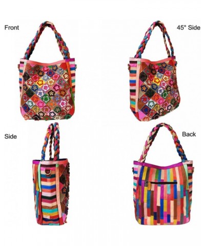 Genuine Leather Handbags for Women 3D Floral Tote Bags Hand Woven Strap Shoulder Bag Satchel Crossbody Bag Purses Multicolor ...