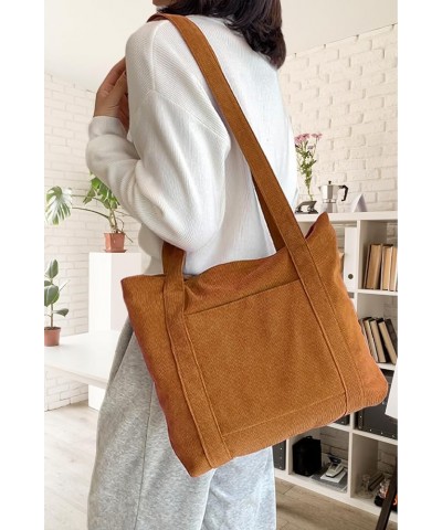 Corduroy Tote Bag Messenger Bag Shoulder Hobo Crossbody Zipper Bag Casual Work Shopping Women Brown $10.25 Totes