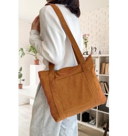 Corduroy Tote Bag Messenger Bag Shoulder Hobo Crossbody Zipper Bag Casual Work Shopping Women Brown $10.25 Totes