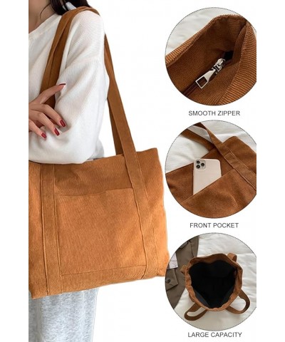 Corduroy Tote Bag Messenger Bag Shoulder Hobo Crossbody Zipper Bag Casual Work Shopping Women Brown $10.25 Totes