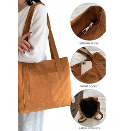 Corduroy Tote Bag Messenger Bag Shoulder Hobo Crossbody Zipper Bag Casual Work Shopping Women Brown $10.25 Totes