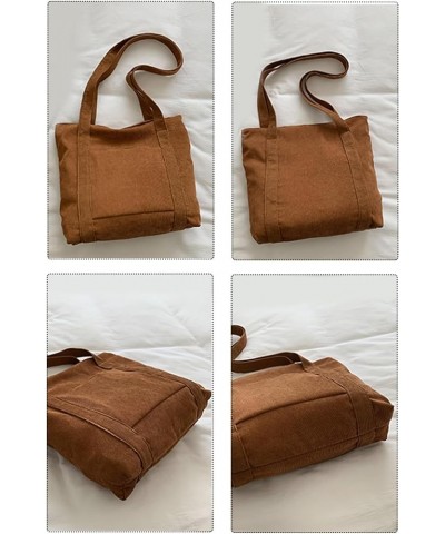 Corduroy Tote Bag Messenger Bag Shoulder Hobo Crossbody Zipper Bag Casual Work Shopping Women Brown $10.25 Totes