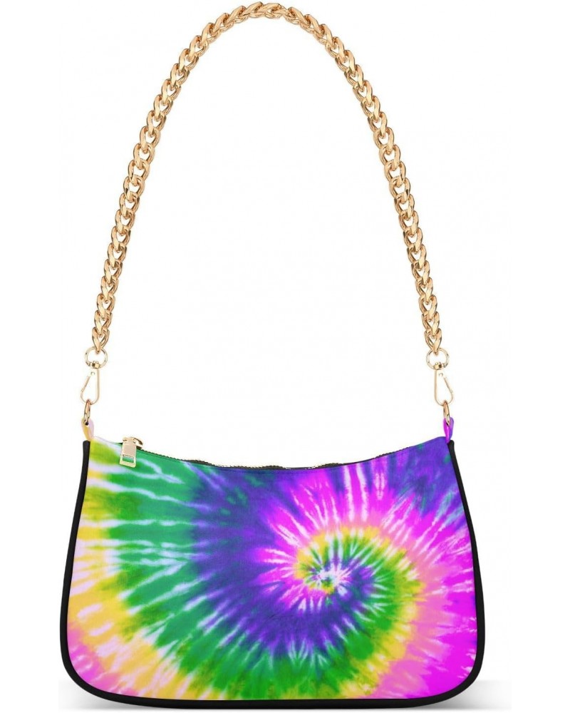 Small Chain Shoulder Bag for Women Rainbow Tie Dye Pride Swirl Purple Hobo Handbags Tote Clutch Bag Ladies Crossbody Bag Purs...