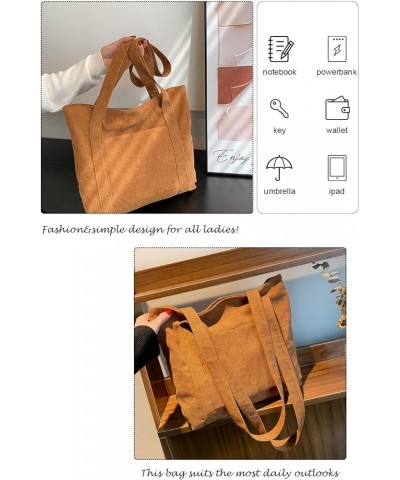 Corduroy Tote Bag Messenger Bag Shoulder Hobo Crossbody Zipper Bag Casual Work Shopping Women Brown $10.25 Totes