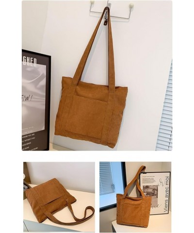 Corduroy Tote Bag Messenger Bag Shoulder Hobo Crossbody Zipper Bag Casual Work Shopping Women Brown $10.25 Totes