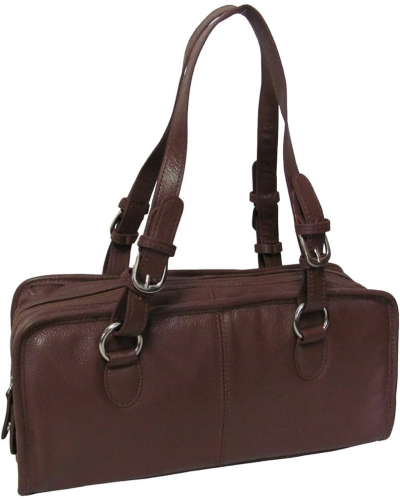 Classy Belt Stitched Leather Satchel (1828-0249) Brown $35.44 Satchels