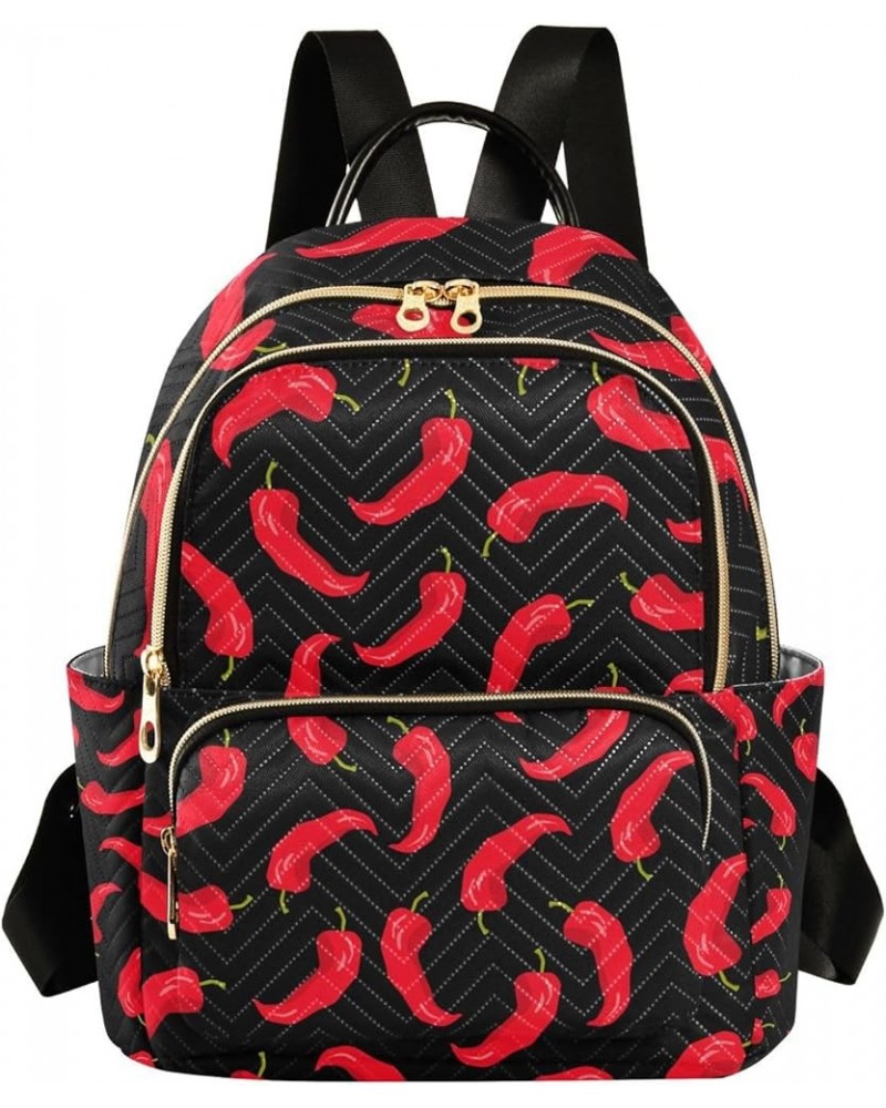 Botanic Women Backpack Cute Chilli Red Black Funny Anti-Theft Travel Backpack with Luggage Belt Lightweight Handbag Lady Purs...