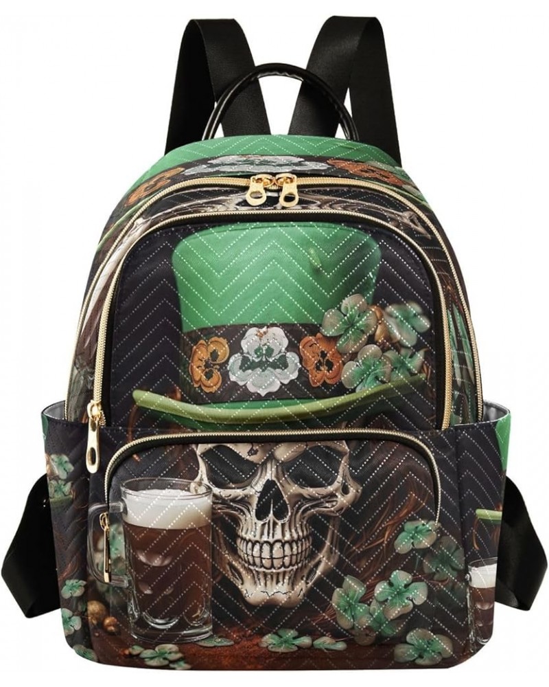 St Patrick's Day Skull Quilted Backpack for Women Travel Bags Shoulder Bag Purse for Work Daily Nurse M Small $16.42 Backpacks