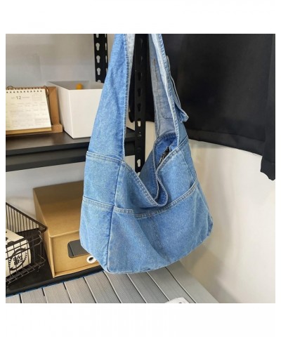 Denim Hobo Bags for Women Retro Jean Shoulder Bag Casual Jean Tote Handbags Vintage Satchel Bags for Teen Girls Light Blue $2...