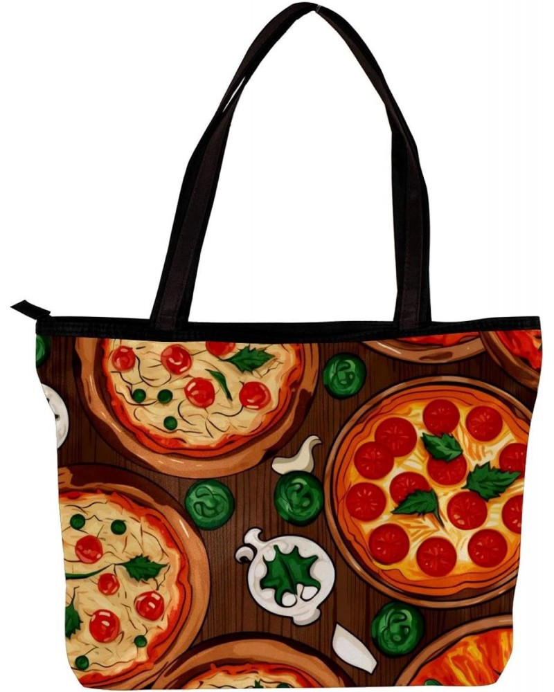 Casual Handbag with Zipper, Canvas Tote Bag for Women, cartoon pattern pizza $13.73 Totes