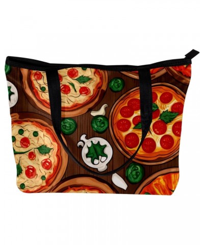 Casual Handbag with Zipper, Canvas Tote Bag for Women, cartoon pattern pizza $13.73 Totes