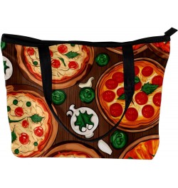 Casual Handbag with Zipper, Canvas Tote Bag for Women, cartoon pattern pizza $13.73 Totes