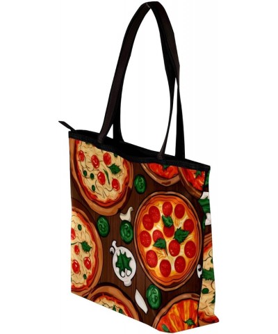 Casual Handbag with Zipper, Canvas Tote Bag for Women, cartoon pattern pizza $13.73 Totes