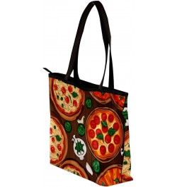 Casual Handbag with Zipper, Canvas Tote Bag for Women, cartoon pattern pizza $13.73 Totes