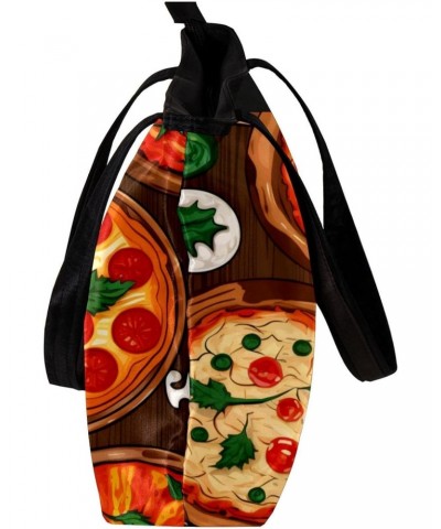 Casual Handbag with Zipper, Canvas Tote Bag for Women, cartoon pattern pizza $13.73 Totes