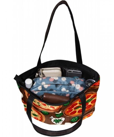 Casual Handbag with Zipper, Canvas Tote Bag for Women, cartoon pattern pizza $13.73 Totes