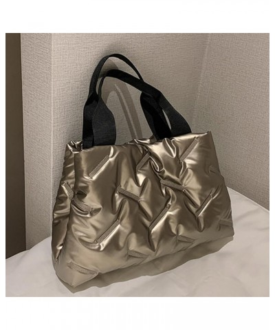 Women Quilted Hobo Handbag Large Capacity Puffer Handbag Soft Top Handle Bag Ladies Commute Shpper Bag Grey $9.51 Handbags