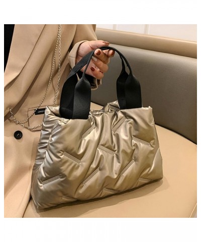 Women Quilted Hobo Handbag Large Capacity Puffer Handbag Soft Top Handle Bag Ladies Commute Shpper Bag Grey $9.51 Handbags