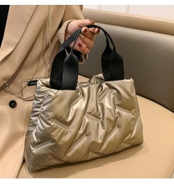 Women Quilted Hobo Handbag Large Capacity Puffer Handbag Soft Top Handle Bag Ladies Commute Shpper Bag Grey $9.51 Handbags