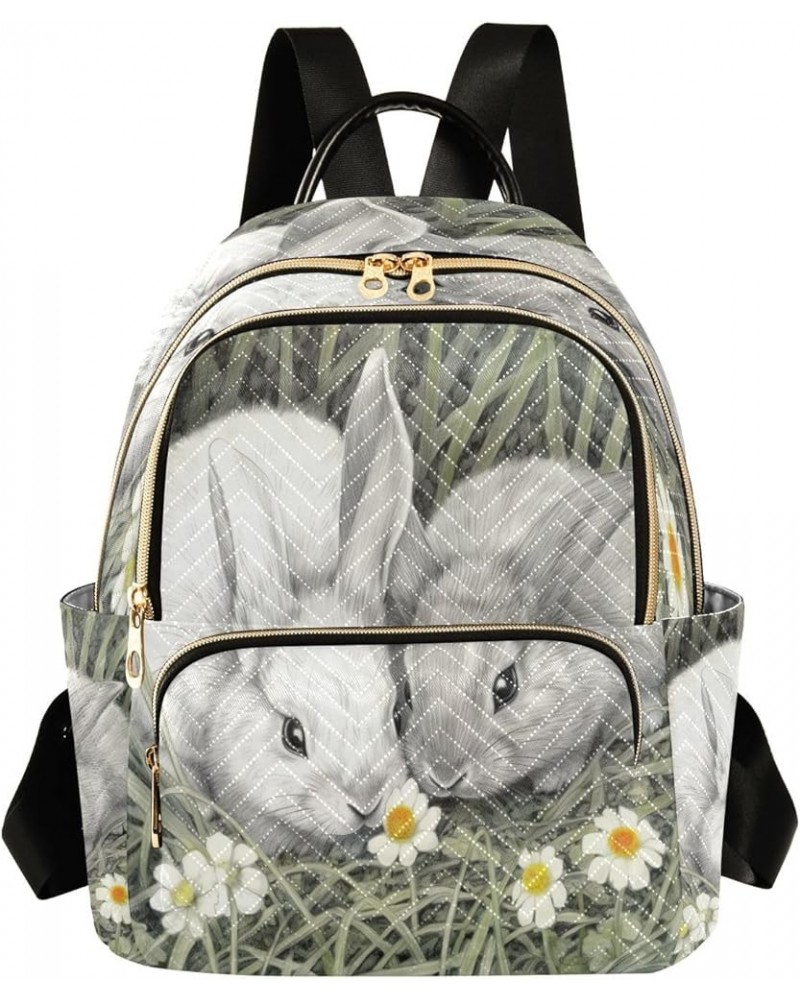 Watercolor Bunnies Flower Quilted Backpack for Women Travel Bag Shoulder Bags Purses for Daily Work Nurse S Medium $17.04 Bac...