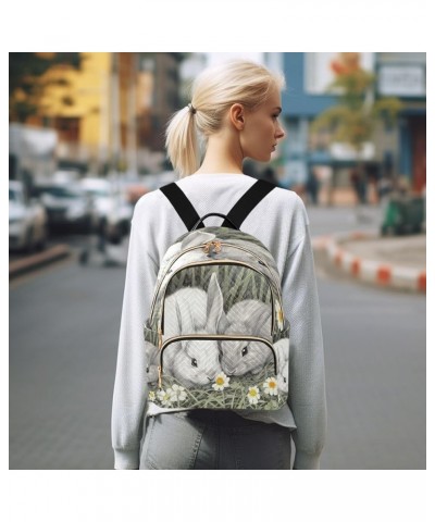 Watercolor Bunnies Flower Quilted Backpack for Women Travel Bag Shoulder Bags Purses for Daily Work Nurse S Medium $17.04 Bac...