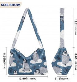 Cute Penguins Snowflakes Furry Tote Bag for Women Crossbody Bag Tote Handbags Casual Handbag with Zipper for Work Shopping $9...