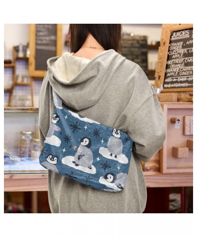 Cute Penguins Snowflakes Furry Tote Bag for Women Crossbody Bag Tote Handbags Casual Handbag with Zipper for Work Shopping $9...