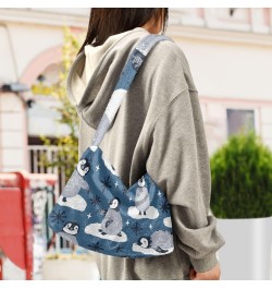 Cute Penguins Snowflakes Furry Tote Bag for Women Crossbody Bag Tote Handbags Casual Handbag with Zipper for Work Shopping $9...