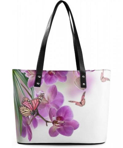 Womens Handbag Orchid Butterfly Leather Tote Bag Top Handle Satchel Bags For Lady $19.24 Totes