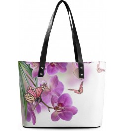 Womens Handbag Orchid Butterfly Leather Tote Bag Top Handle Satchel Bags For Lady $19.24 Totes