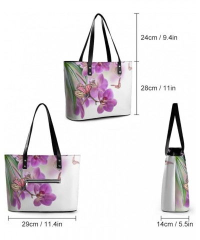 Womens Handbag Orchid Butterfly Leather Tote Bag Top Handle Satchel Bags For Lady $19.24 Totes