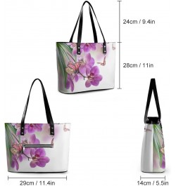 Womens Handbag Orchid Butterfly Leather Tote Bag Top Handle Satchel Bags For Lady $19.24 Totes