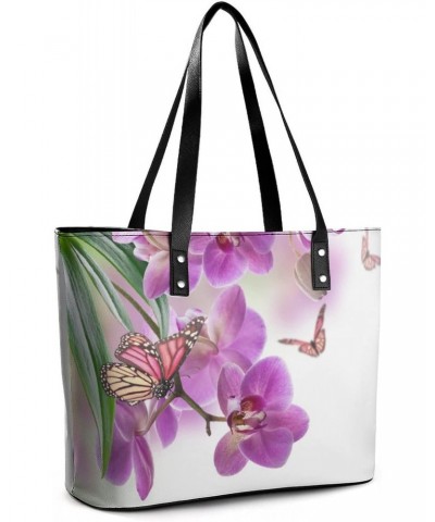 Womens Handbag Orchid Butterfly Leather Tote Bag Top Handle Satchel Bags For Lady $19.24 Totes