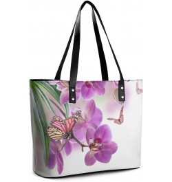 Womens Handbag Orchid Butterfly Leather Tote Bag Top Handle Satchel Bags For Lady $19.24 Totes