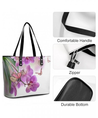 Womens Handbag Orchid Butterfly Leather Tote Bag Top Handle Satchel Bags For Lady $19.24 Totes