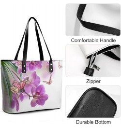 Womens Handbag Orchid Butterfly Leather Tote Bag Top Handle Satchel Bags For Lady $19.24 Totes