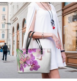 Womens Handbag Orchid Butterfly Leather Tote Bag Top Handle Satchel Bags For Lady $19.24 Totes